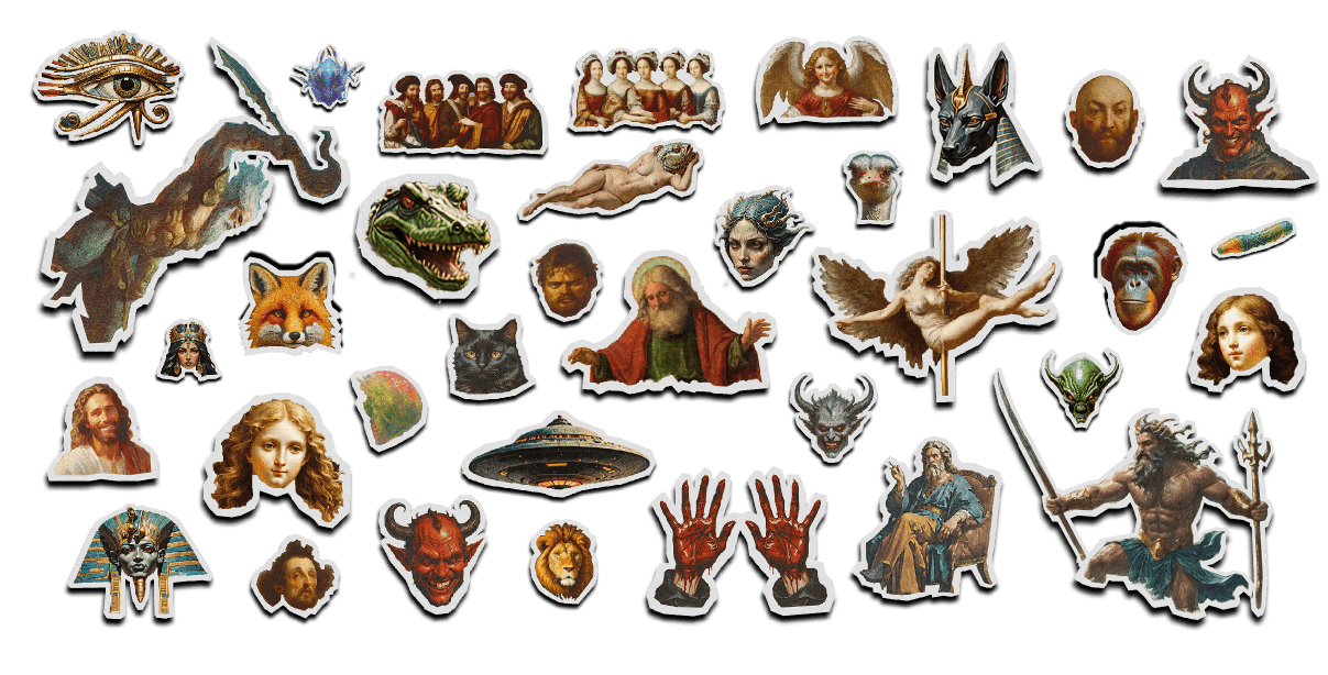 Renaissance-style character cutouts